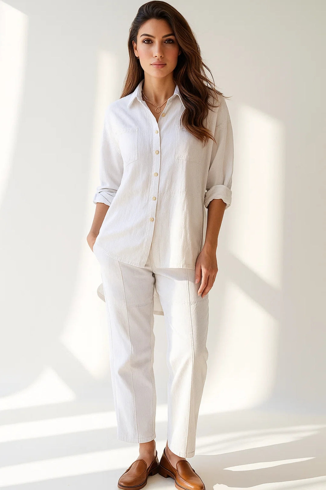 Women's Co-Ord Set | Oversized Button-Up Shirt | Straight-Leg Pants | Casual Everyday Style