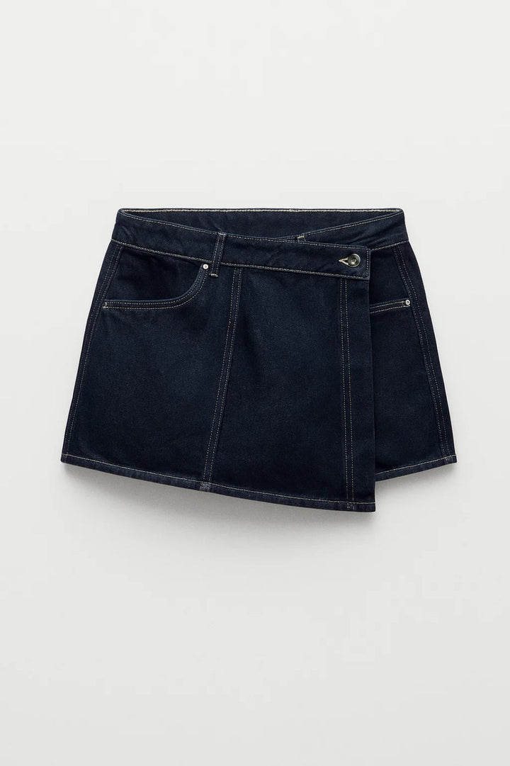 Damski Komplet Denim Style | Krótka Koszula Na Guziki | Asymetryczna Mini Spódnica | Nowoczesny Styl Casual