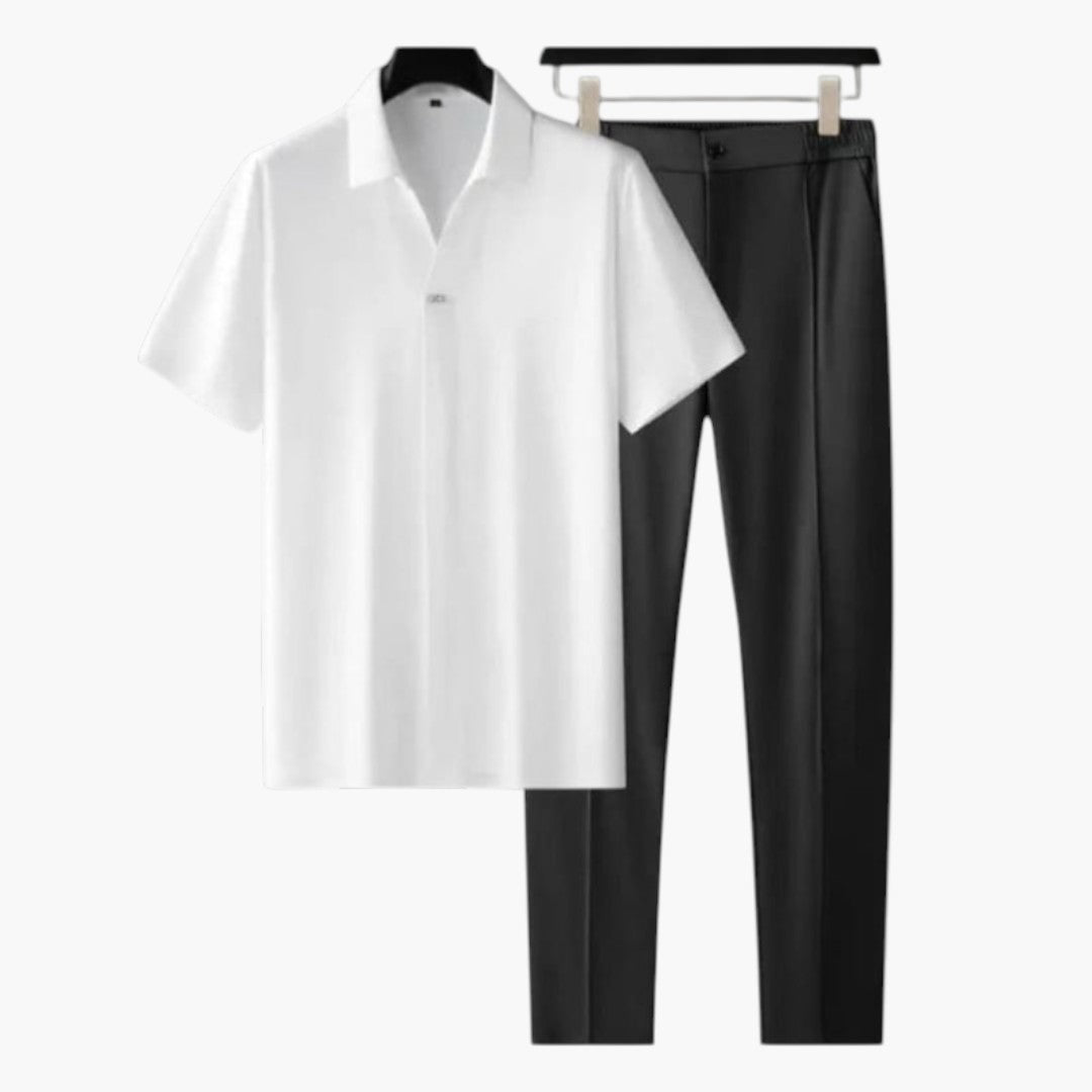 Męski Komplet Letni | Koszula z Krótkim Rękawem i Dopasowane Spodnie | Styl Smart Casual