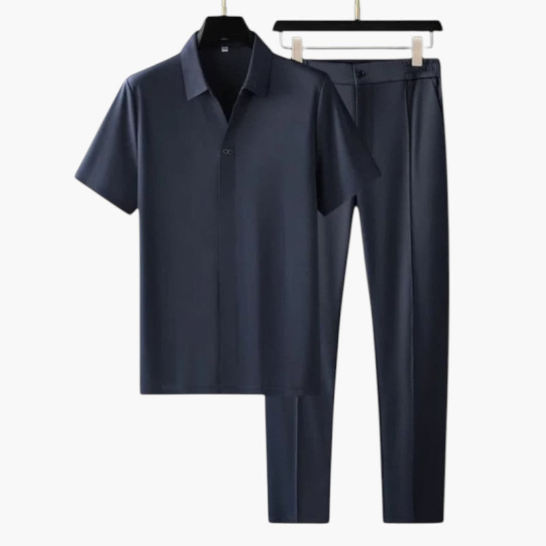 Męski Komplet Letni | Koszula z Krótkim Rękawem i Dopasowane Spodnie | Styl Smart Casual