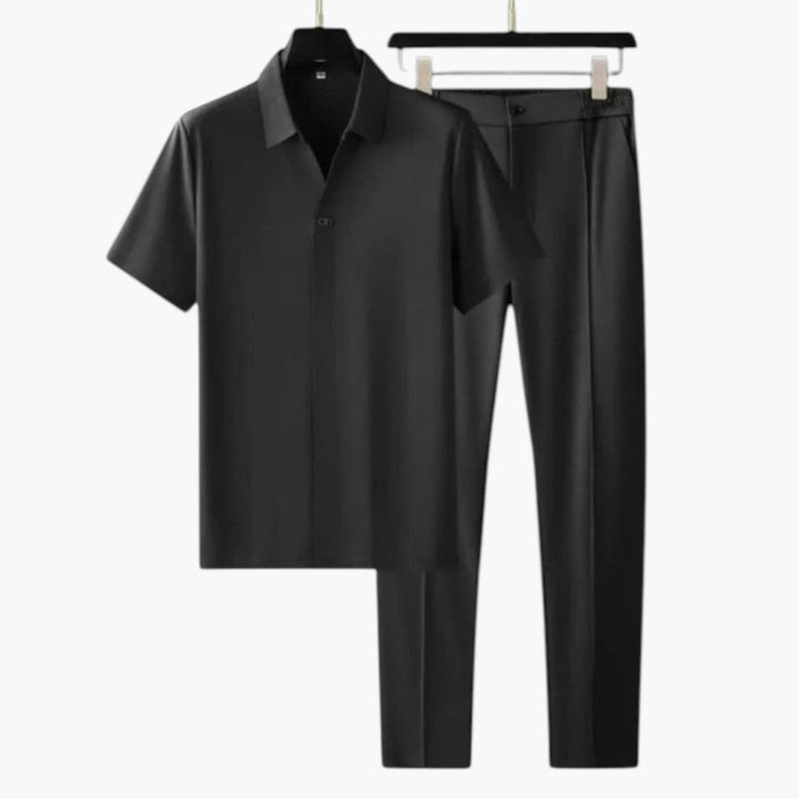 Męski Komplet Letni | Koszula z Krótkim Rękawem i Dopasowane Spodnie | Styl Smart Casual