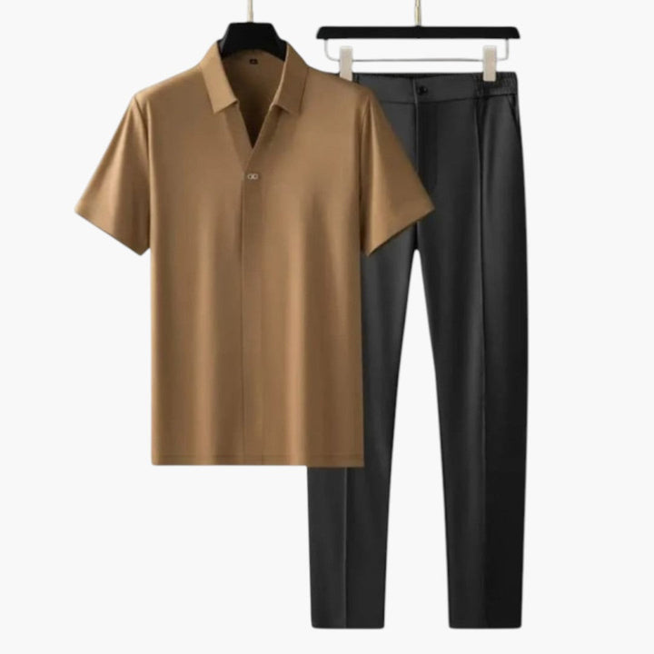 Męski Komplet Letni | Koszula z Krótkim Rękawem i Dopasowane Spodnie | Styl Smart Casual