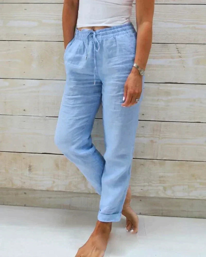 Damskie Spodnie | Luźny Krój | Elastyczna Talia z Kieszeniami | Casual