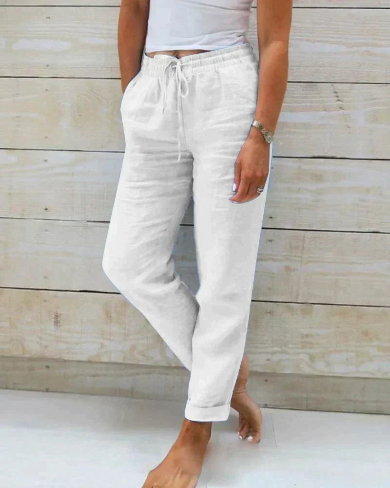Damskie Spodnie | Luźny Krój | Elastyczna Talia z Kieszeniami | Casual