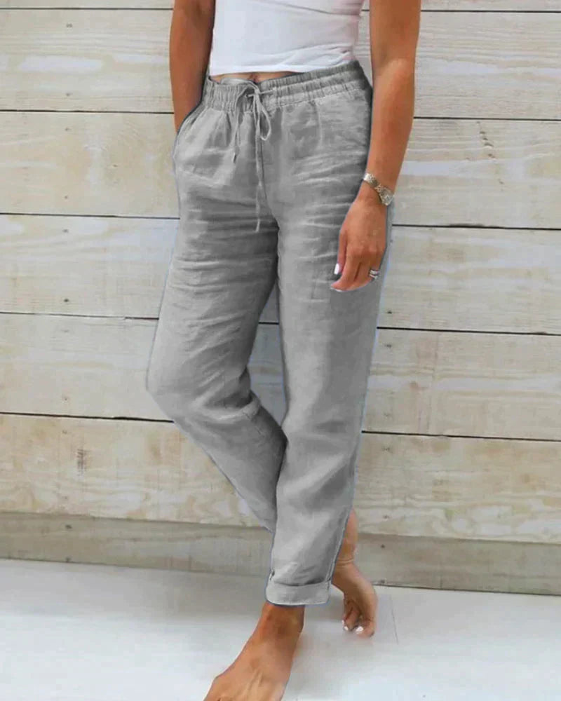 Damskie Spodnie | Luźny Krój | Elastyczna Talia z Kieszeniami | Casual