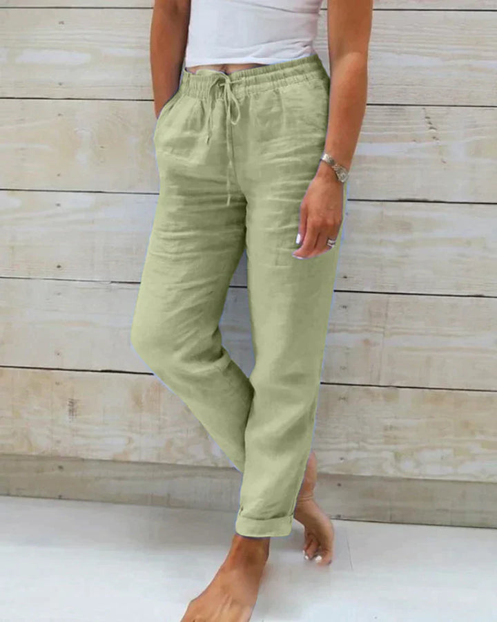 Damskie Spodnie | Luźny Krój | Elastyczna Talia z Kieszeniami | Casual