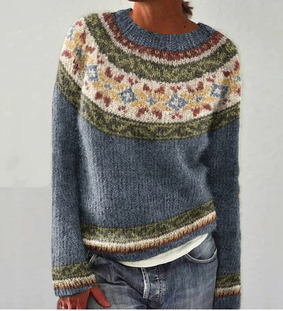 Damski sweter vintage w luźnym kroju na wiosnę
