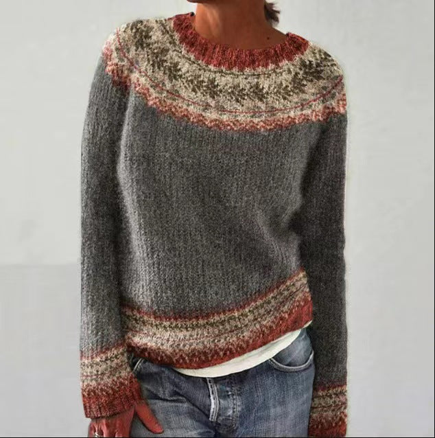 Damski sweter vintage w luźnym kroju na wiosnę
