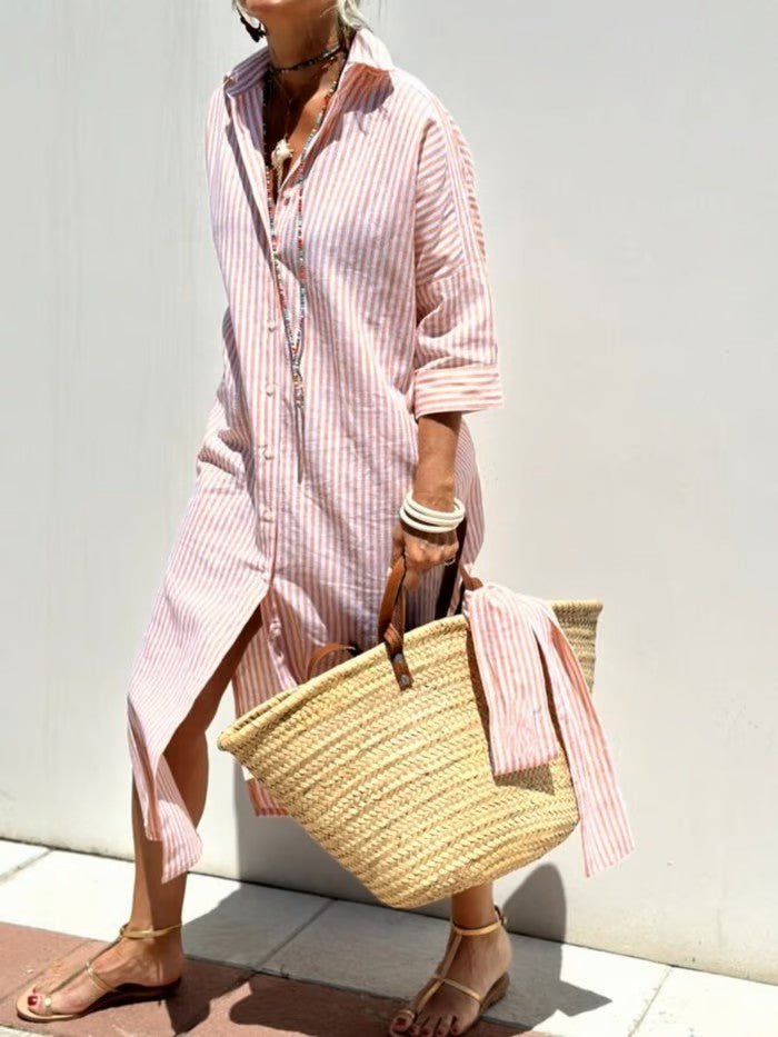 Natalia | Women's midi shirt dress with stripes