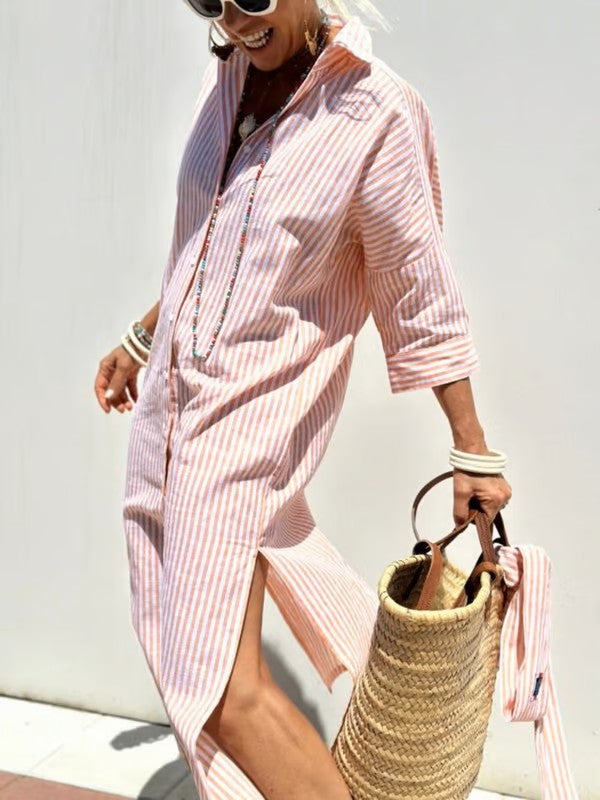 Natalia | Women's midi shirt dress with stripes