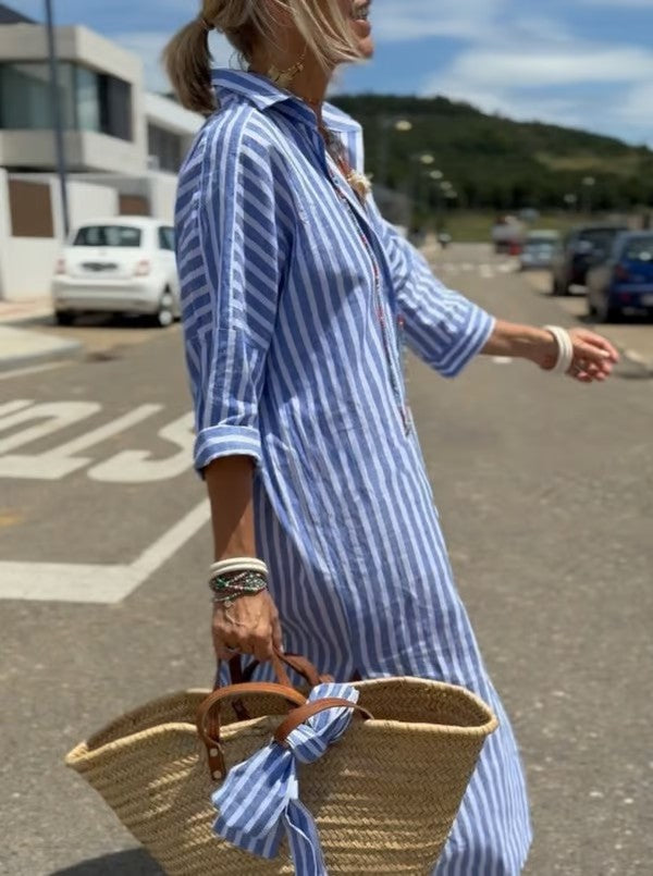 Natalia | Women's midi shirt dress with stripes