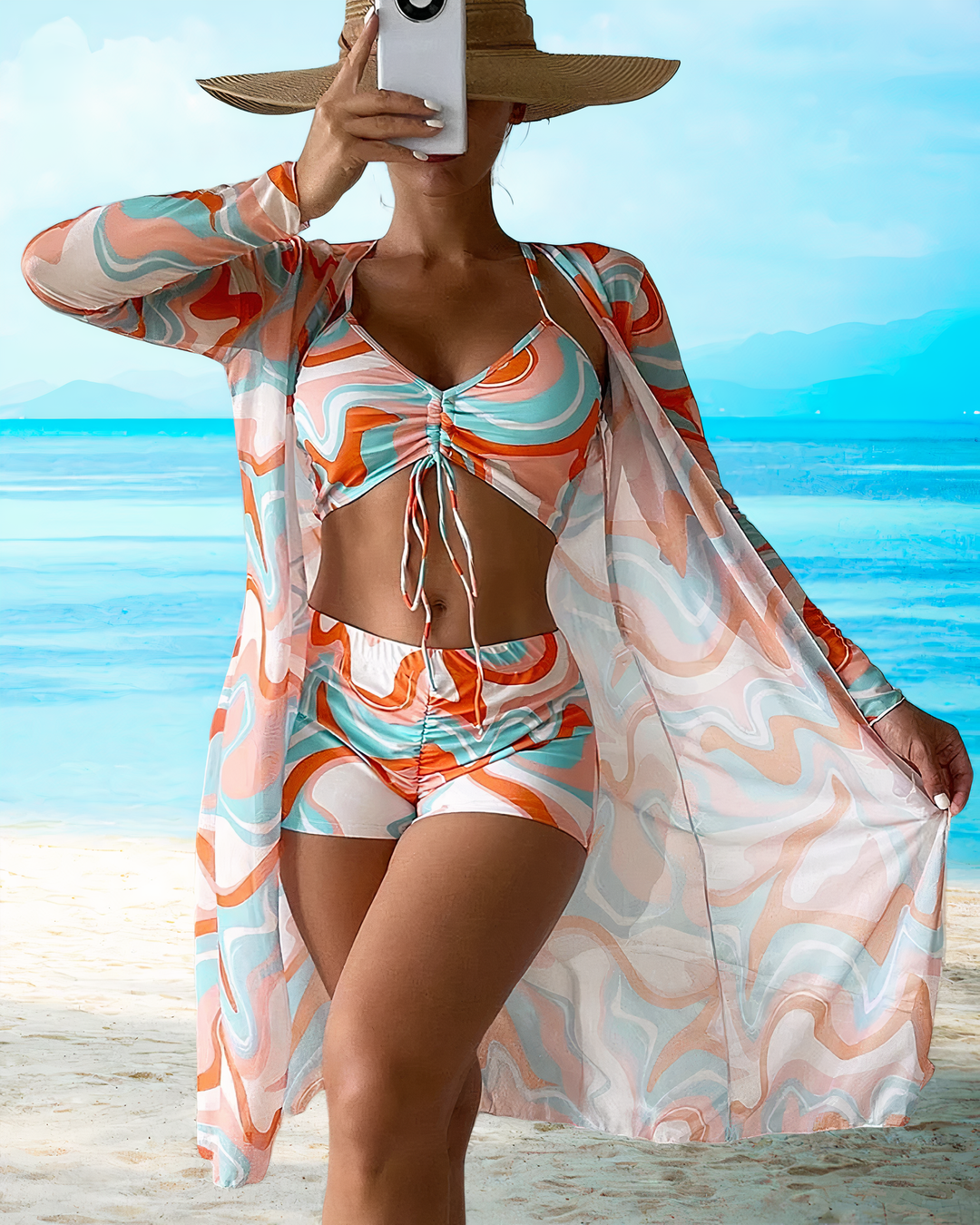 Damski komplet bikini z wysokim stanem i narzutką | Stylowy 0