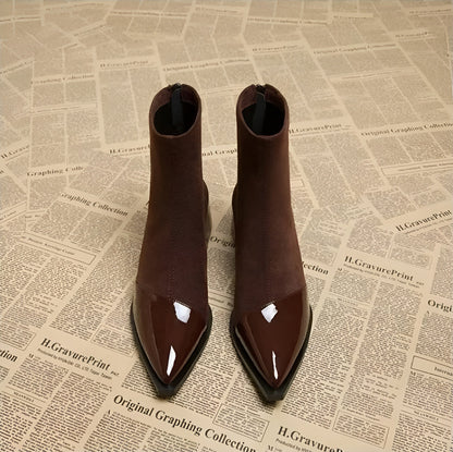 Damskie botki z noskiem w szpic, zapinane na suwak | Obcas blokowy 3