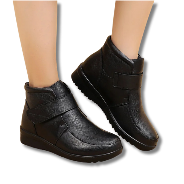 Damskie zimowe botki – ciepłe, płaskie buty z regulowanym paskiem i antypoślizgową podeszwą 1