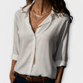 Natalie | Women’s Loose-Fit Blouse with V-Neckline, Collar, and 3/4 Sleeves