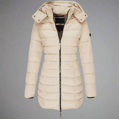 Długa kurtka puchowa damska | Ciepła, ocieplana kurtka z kapturem na zimę 2