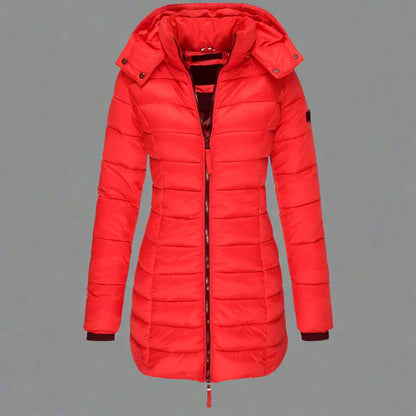 Długa kurtka puchowa damska | Ciepła, ocieplana kurtka z kapturem na zimę 5