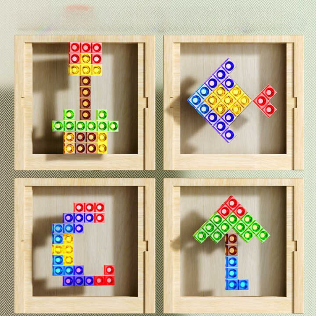 Drewniana układanka Tetris – kolorowa plansza do układania klocków z szufladką do przechowywania dla dzieci i dorosłych 4