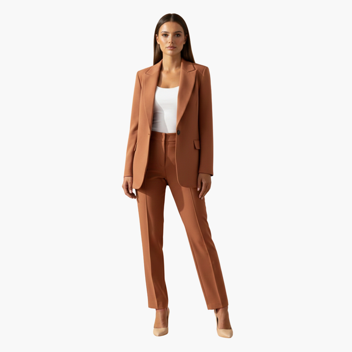 Women's Suit Set with a Fitted Cut Blazer and Straight Pants with Notch Flaps | Pants Suit