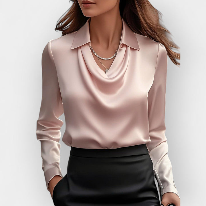 Emilia | Women's satin blouse with a draped neckline