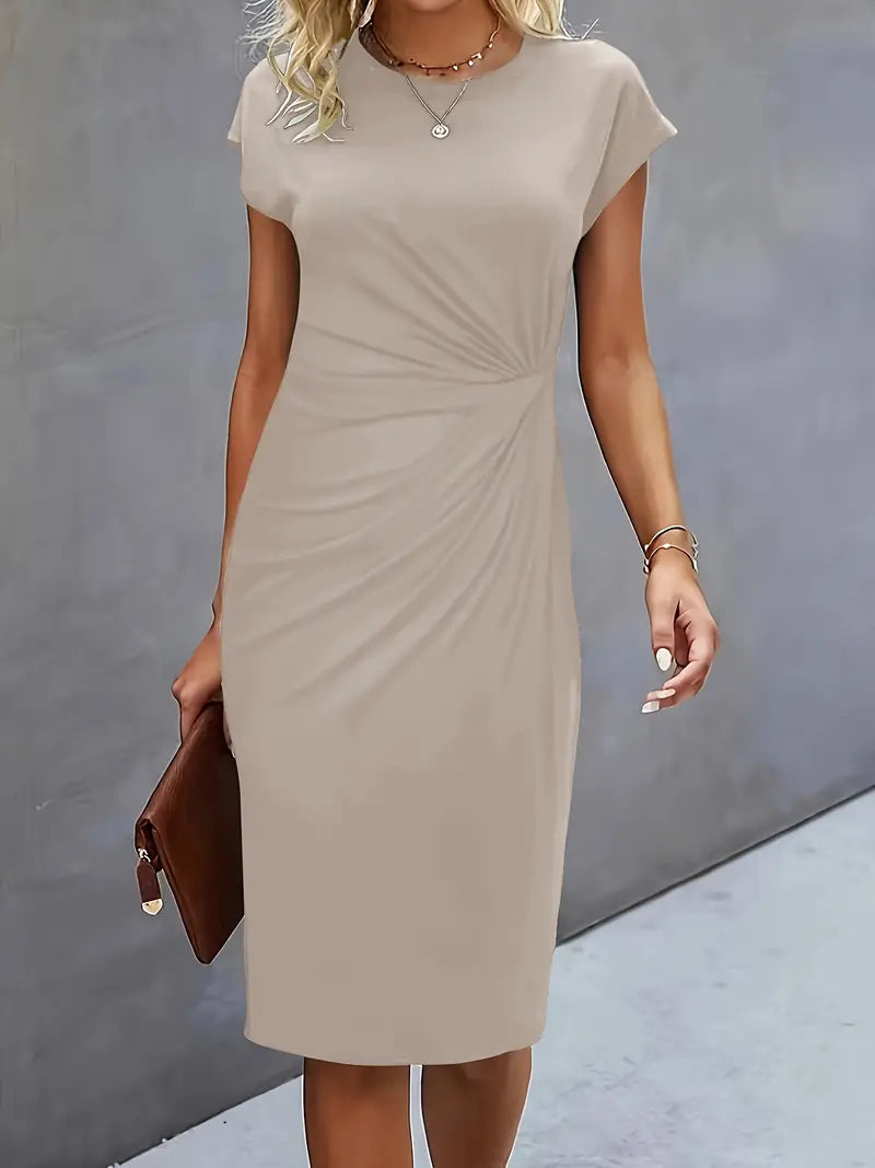 Women's Midi Dress | Fitted Cut | Short Sleeves with Round Neckline | Elegant
