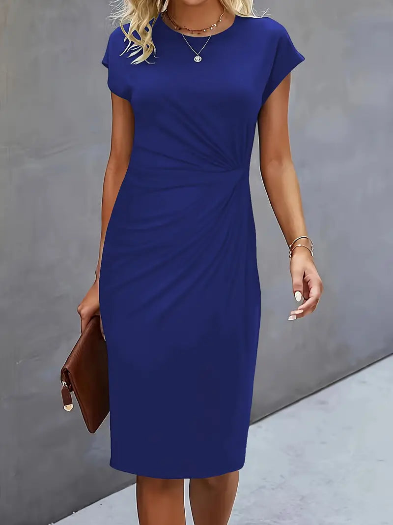 Women's Midi Dress | Fitted Cut | Short Sleeves with Round Neckline | Elegant