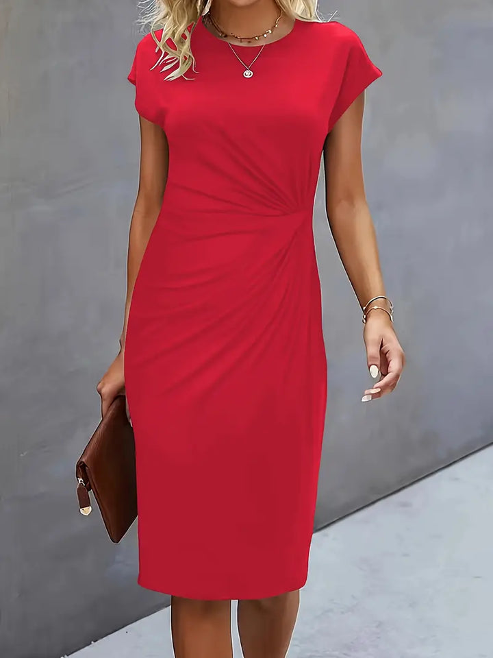 Women's Midi Dress | Fitted Cut | Short Sleeves with Round Neckline | Elegant