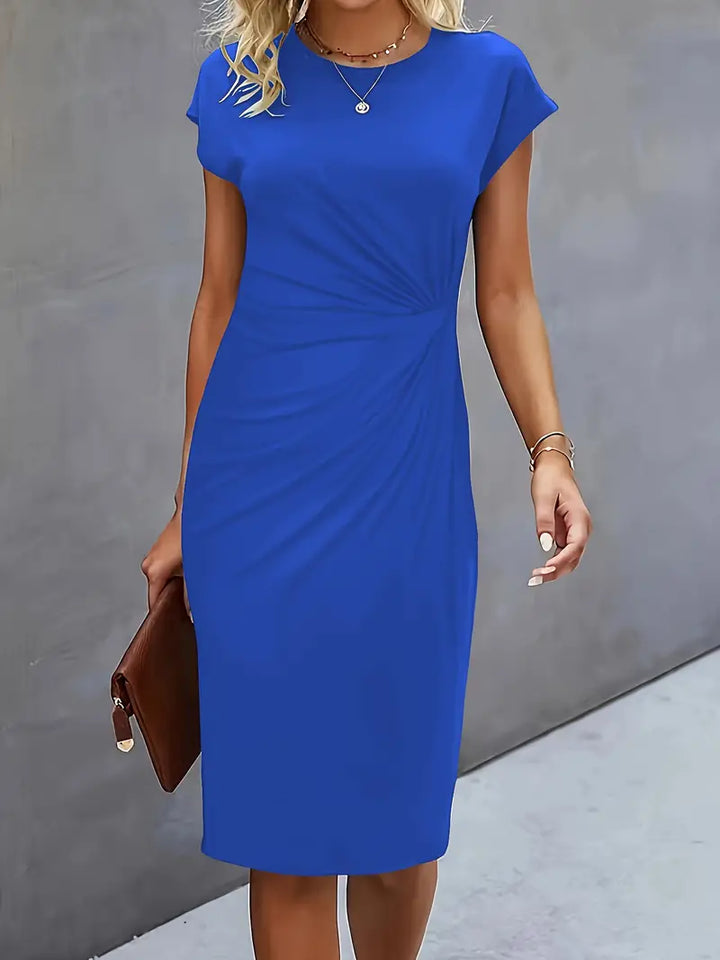Women's Midi Dress | Fitted Cut | Short Sleeves with Round Neckline | Elegant