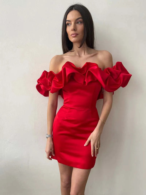 Milena | Mini Sukienka Hiszpanka z Falbanami