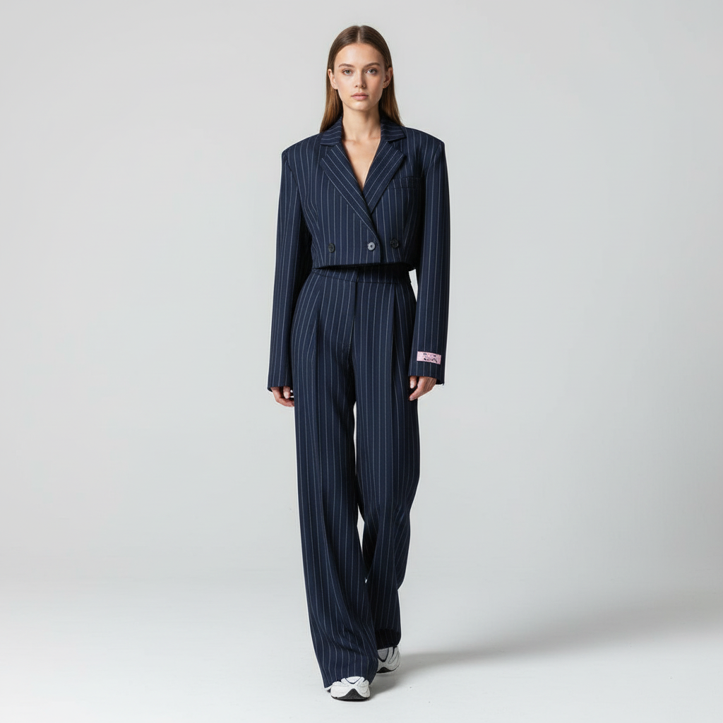 Women's Set Blazer and Striped Pants Fitted Cut Wide Leg | Office Wear