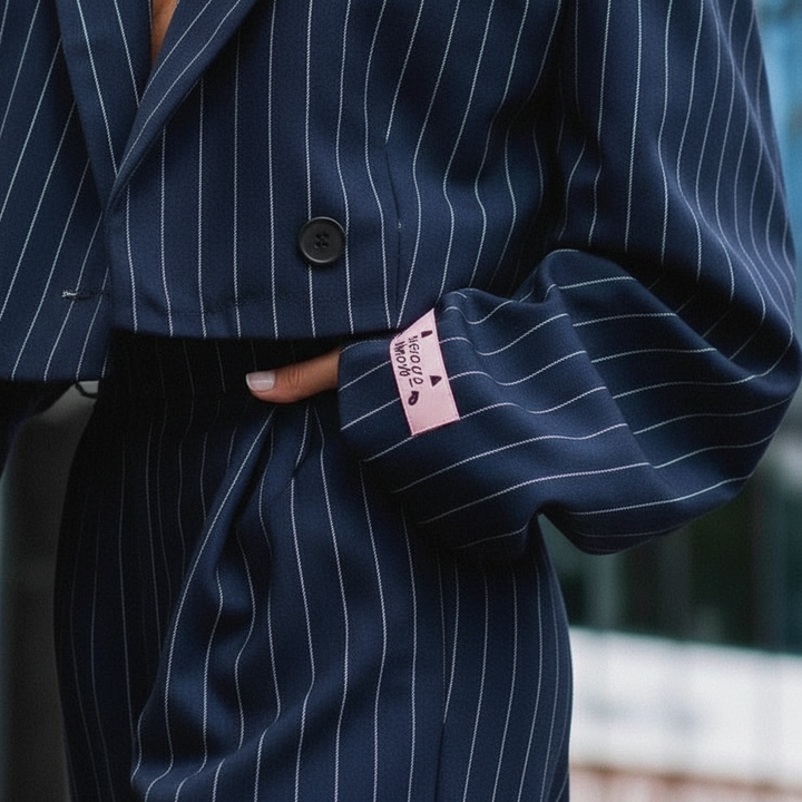 Women's Set Blazer and Striped Pants Fitted Cut Wide Leg | Office Wear