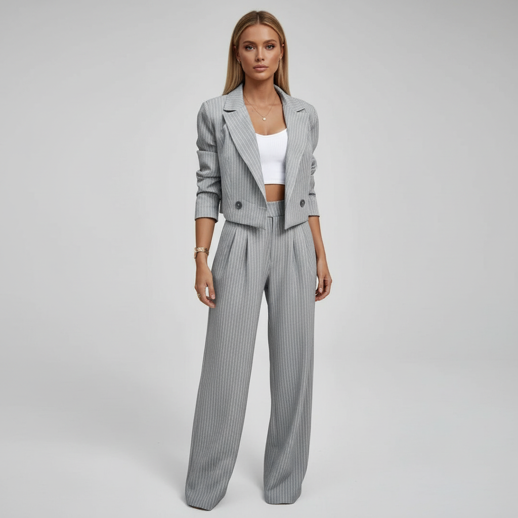 Women's Set Blazer and Striped Pants Fitted Cut Wide Leg | Office Wear