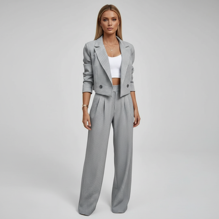 Women's Set Blazer and Striped Pants Fitted Cut Wide Leg | Office Wear