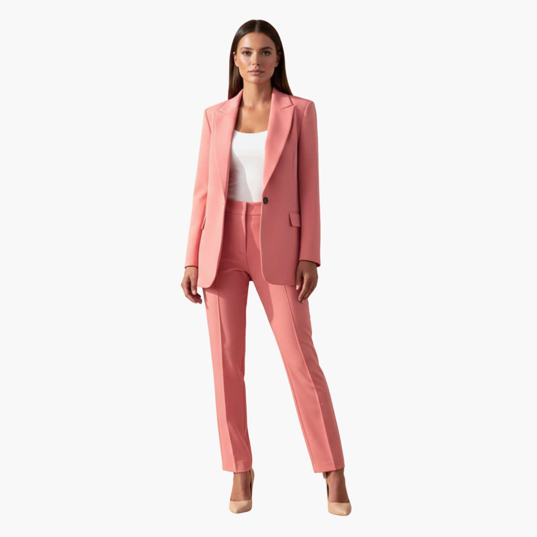 Women's Suit Set with a Fitted Cut Blazer and Straight Pants with Notch Flaps | Pants Suit