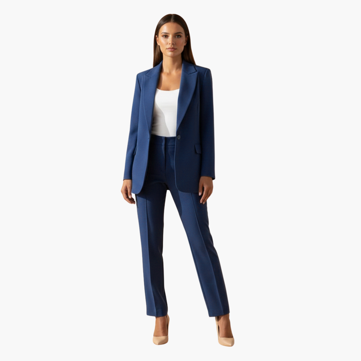 Women's Suit Set with a Fitted Cut Blazer and Straight Pants with Notch Flaps | Pants Suit