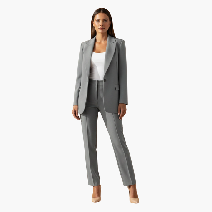 Women's Suit Set with a Fitted Cut Blazer and Straight Pants with Notch Flaps | Pants Suit