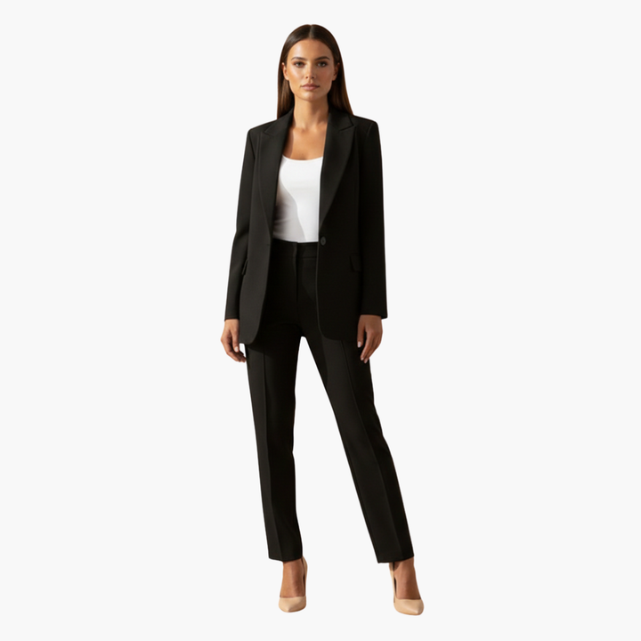 Women's Suit Set with a Fitted Cut Blazer and Straight Pants with Notch Flaps | Pants Suit