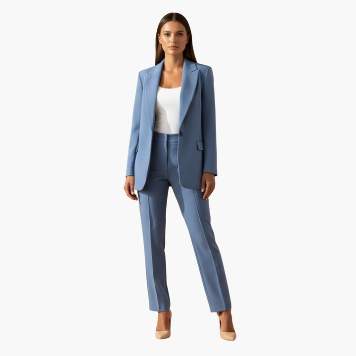 Women's Suit Set with a Fitted Cut Blazer and Straight Pants with Notch Flaps | Pants Suit