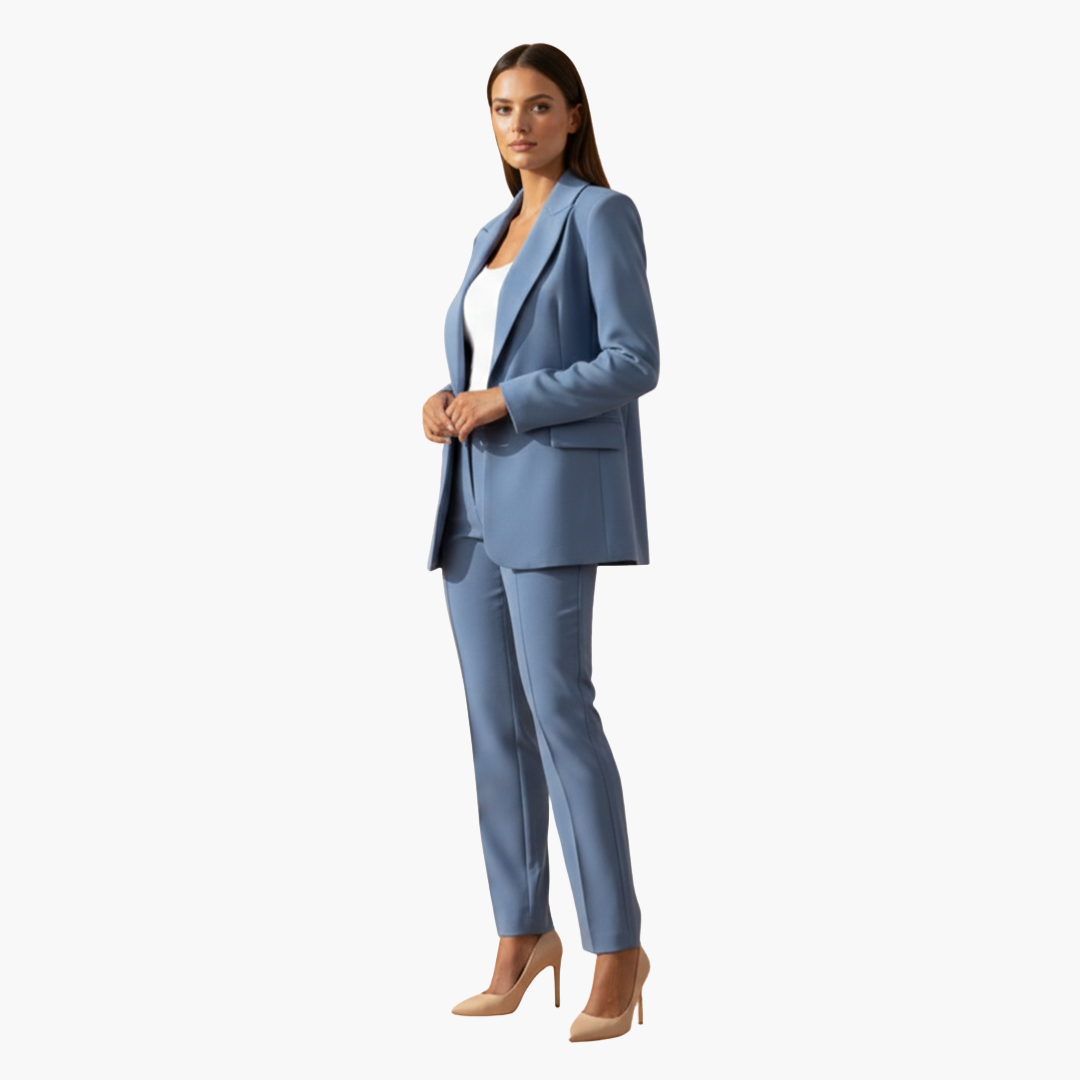 Women's Suit Set with a Fitted Cut Blazer and Straight Pants with Notch Flaps | Pants Suit