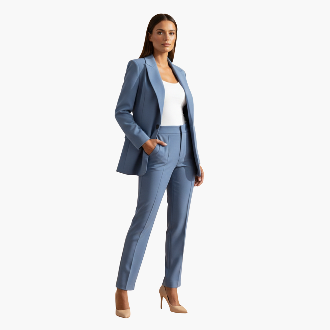Women's Suit Set with a Fitted Cut Blazer and Straight Pants with Notch Flaps | Pants Suit