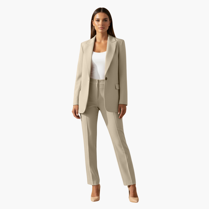 Women's Suit Set with a Fitted Cut Blazer and Straight Pants with Notch Flaps | Pants Suit