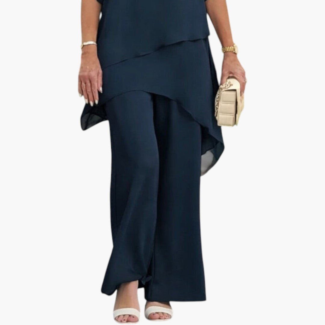 Women's Two-Piece Set | Asymmetric Blouse and Wide Pants | Elegant Everyday Style