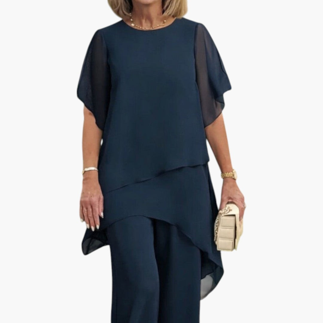 Women's Two-Piece Set | Asymmetric Blouse and Wide Pants | Elegant Everyday Style
