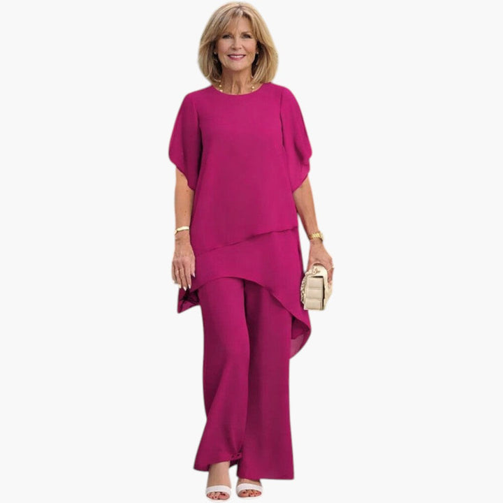 Women's Two-Piece Set | Asymmetric Blouse and Wide Pants | Elegant Everyday Style