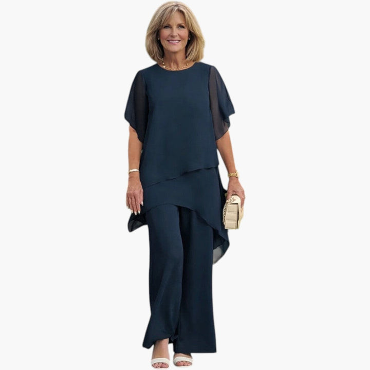 Women's Two-Piece Set | Asymmetric Blouse and Wide Pants | Elegant Everyday Style