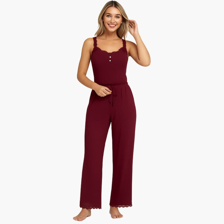 Women's Pajama Set with Lace | Spaghetti Strap Top and Long Pants | Comfortable Home Style