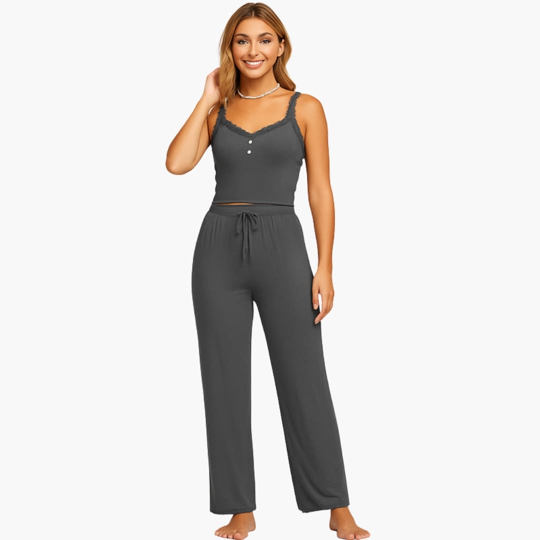 Women's Pajama Set with Lace | Spaghetti Strap Top and Long Pants | Comfortable Home Style