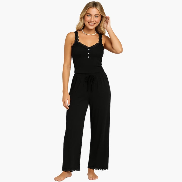 Women's Pajama Set with Lace | Spaghetti Strap Top and Long Pants | Comfortable Home Style