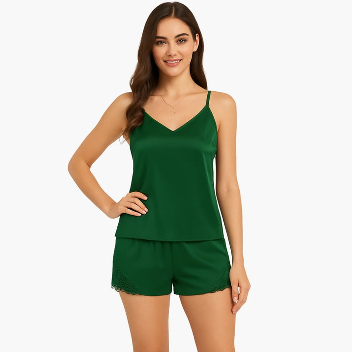 Women's Pajama Set with V-Neck Spaghetti Strap Top and Shorts | Nightwear