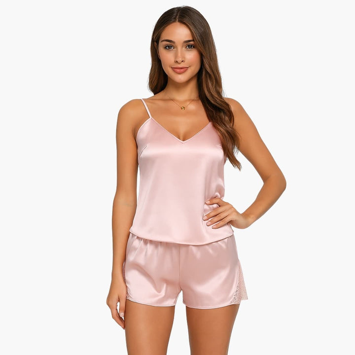 Women's Pajama Set with V-Neck Spaghetti Strap Top and Shorts | Nightwear
